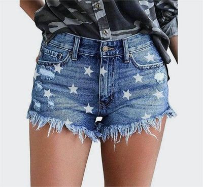 Ripped tassels star loose denim shorts Ladies Shorts from Rosa Clothing