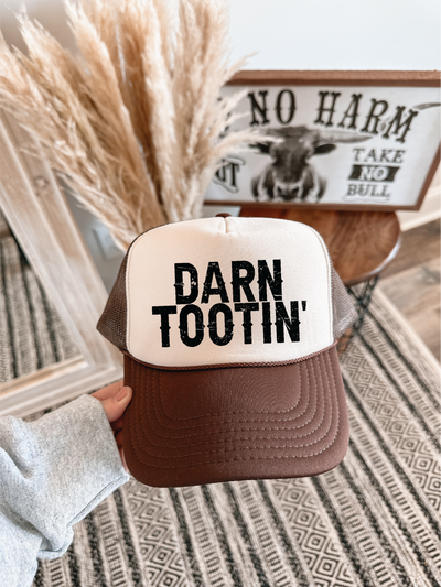 Darn Tootin DTF Printed Brown and Tan Trucker Hat  from Southern Attitude Designs Inc