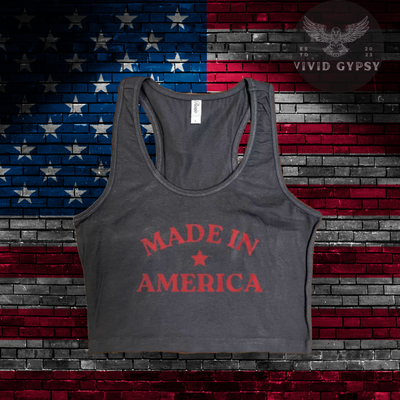Made In America - Black Crop Tank Top Ladies Shirts from Vivid Gypsy Shop