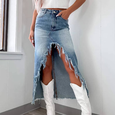 HIGH WAIST IRREGULAR TO MAKE OLD WASHED SKIRT Ladies Dresses/Skirts from Lily Clothing