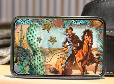 Turquoise Cowboy Western Belt Buckle  from Bungalow Blue Trading Co