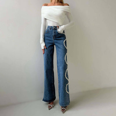 Women's diamond chain jeans, straight leg high waist trouser  from Tourtiwi