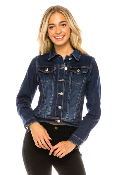 Solid color stretch dark washed denim jacket with pockets Ladies Outerwear from Color 5
