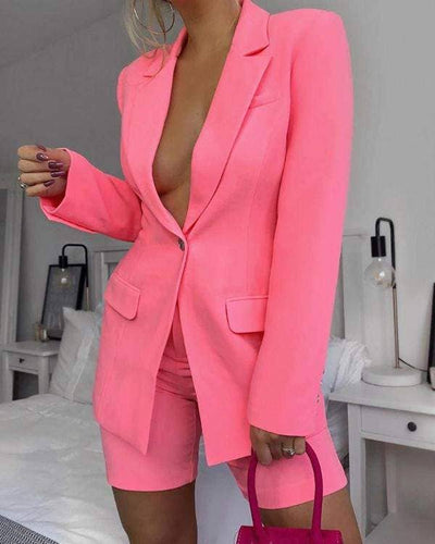 Long sleeve buttoned blazer coat shorts set  from Flarix