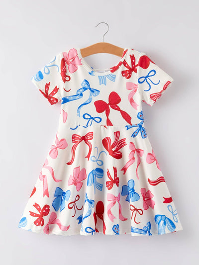 4th of july Color Bow Printed Short Sleeves Dress  from Rylee Faith Designs
