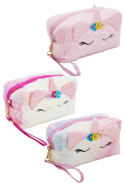 Unicorn Pony Fuzzy Faux Fur Cosmetic Bag  from Cap Zone