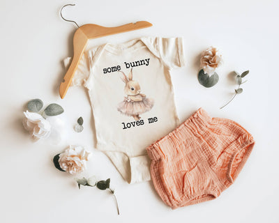 Some Bunny Loves Me Natural Color Baby Bodysuit Girls Shirts from Love You a Latte Shop