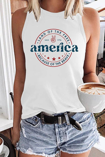 America Letter Print Graphic Tank Top STC125C195 Ladies Shirts from UNISHE