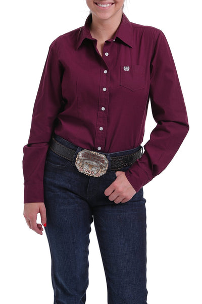 CINCH WOMENS BURGUNDY SOLID BUTTON UP SHIRT STYLE MSW9164030 Ladies Shirts from Cinch