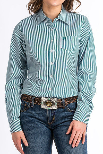 CINCH WOMENS TENCEL TEAL AND WHITE STRIPE BUTTON-UP SHIRT STYLE MSW9164089- Premium Ladies Shirts from Cinch Shop now at HAYLOFT WESTERN WEARfor Cowboy Boots, Cowboy Hats and Western Apparel