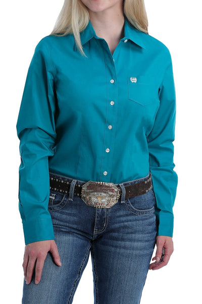 CINCH WOMENS STRETCH TEAL SOLID BUTTON-DOWN SHIRT STYLE MSW9164167 Ladies Shirts from Cinch