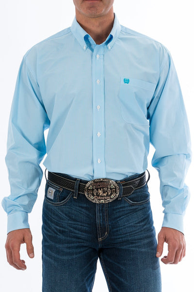 CINCH MENS LIGHT BLUE MICRO STRIPE BUTTON-DOWN WESTERN SHIRT STYLE MTW1104732 Mens Shirts from Cinch