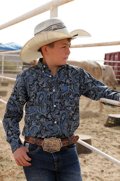 CINCH BOY'S MATCH DAD PAISLEY PRINT BUTTON-DOWN NAVY WESTERN SHIRT STYLE MTW7060305- Premium Boys Shirts from Cinch Shop now at HAYLOFT WESTERN WEARfor Cowboy Boots, Cowboy Hats and Western Apparel