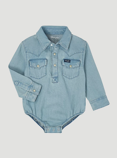 Wrangler All Around Baby Denim Long Sleeve Western Onesie Style PQ1371D Unisex Childrens Shirts from Wrangler