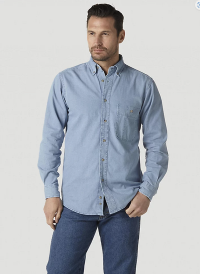 Wrangler Denim Basic Shirt Style RAL08DM- Premium Mens Shirts from Wrangler Shop now at HAYLOFT WESTERN WEARfor Cowboy Boots, Cowboy Hats and Western Apparel