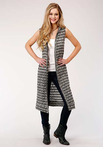 Roper Black and White Hooded Cardigan Style 03-029-0539-2010- Premium Ladies Outerwear from Roper Shop now at HAYLOFT WESTERN WEARfor Cowboy Boots, Cowboy Hats and Western Apparel