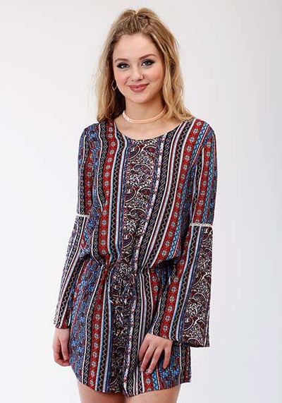 Roper Paisley Stripe Printed Rayon Romper Style 03-062-0590-6026 Ladies Shorts from Roper