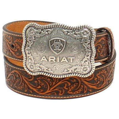 MF Western Ariat Western Belt Mens Embossed Logo Antique Style A1020467 MENS ACCESSORIES from MF Western