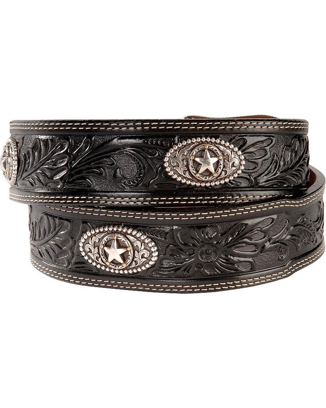 Leegin Justin Mens Black Silver Stars Embossed Belt Style c12423 display picture 3