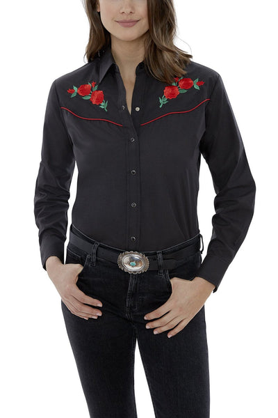 Ely Ladies Long Sleeve Western Shirt with Red Rose Embroidery Style 15303801-88 Ladies Shirts from Ely