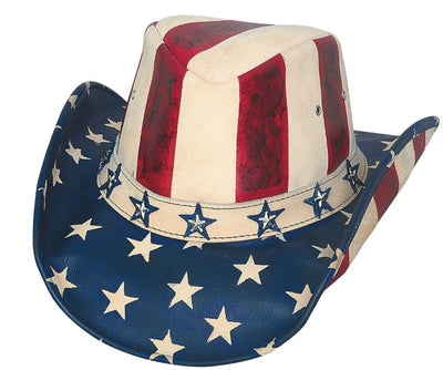Bullhide American By Heart Leather Blue/Red/White Style 4061- Premium Ladies Hats from Monte Carlo/Bullhide Hats Shop now at HAYLOFT WESTERN WEARfor Cowboy Boots, Cowboy Hats and Western Apparel