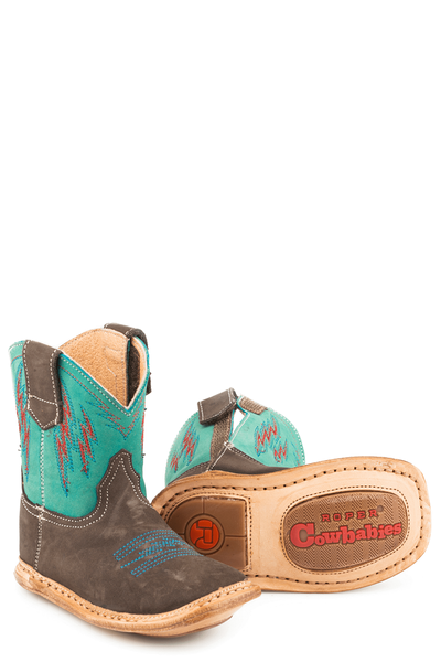Roper Cowbaby Brown Turquoise Boots Style 09-016-7912-1502 Boys Boots from Roper
