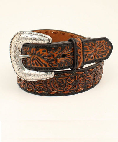 MF Western Ariat Mens Tan Black Floral Embossed Western Belt Style A1031667 MENS ACCESSORIES from MF Western