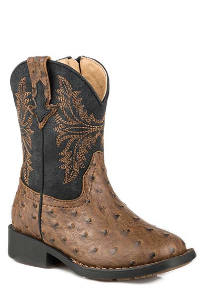 Roper Toddler Boys Brown Ostrich Vamp Western Square Toe Boots Style 09-017-1224-2003- Premium Boys Boots from Roper Shop now at HAYLOFT WESTERN WEARfor Cowboy Boots, Cowboy Hats and Western Apparel