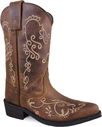 Smoky Mountain Girls Brown Jolene Waxed Distressed Medium Toe Boots Style 3754- Premium Girls Boots from Smoky Mountain Boots Shop now at HAYLOFT WESTERN WEARfor Cowboy Boots, Cowboy Hats and Western Apparel