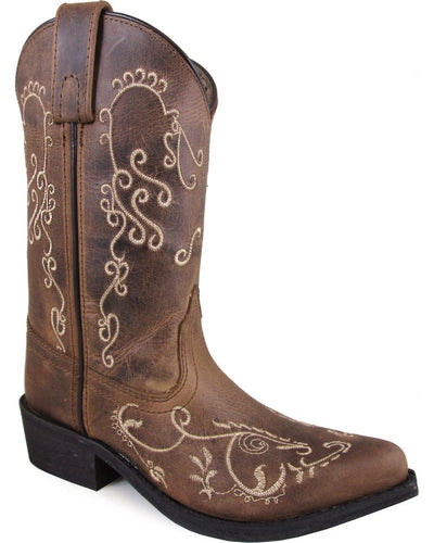 Smoky Mountain Youth Girls Brown Jolene Distressed Western Pointed Toe Boots Style 3754S- Premium Girls Boots from Smoky Mountain Boots Shop now at HAYLOFT WESTERN WEARfor Cowboy Boots, Cowboy Hats and Western Apparel