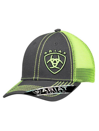 MF Western Ariat Youth Lime Green Signature Logo Cap Style 1514323 Boys Hats from MF Western
