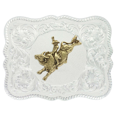 Montana Silversmith Scalloped Silver Engraved Buckle (4.5"x3.5") Style 61669 MENS ACCESSORIES from Montana Silversmith