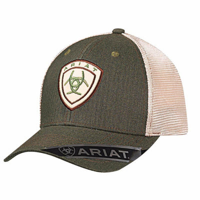 MF Western Ariat Mens Hat Baseball Cap Mesh Snap Back Shield Logo Green Style 1506519- Premium Mens Hats from MF Western Shop now at HAYLOFT WESTERN WEARfor Cowboy Boots, Cowboy Hats and Western Apparel