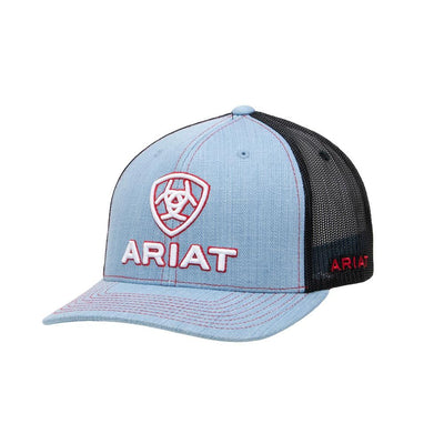 MF Western Ariat Men's Light Blue Black Red White Trucker Cap Style A300000713- Premium Mens Hats from MF Western Shop now at HAYLOFT WESTERN WEARfor Cowboy Boots, Cowboy Hats and Western Apparel