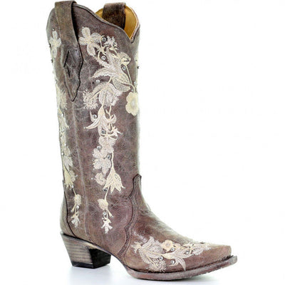 Corral Womens Flower Embroidery Tobacco Western Boots Style A3572 Ladies Boots from Corral Boots