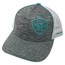 MF Western Ariat Youth Heather Grey and Turquoise Logo Cap Style 1517833 Boys Hats from MF Western