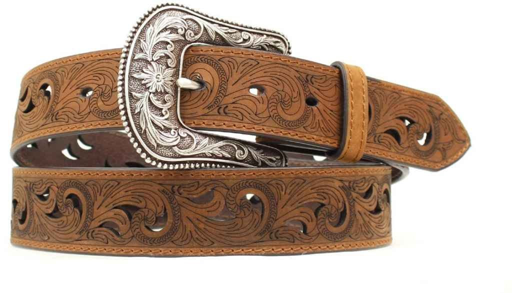 Women’s Ariat Paisley Design Cutout Leather Belt Western Brown A1514802 Size S Ariat Womens Paisley Scroll Design Cut Out Leather Belt  main image 4