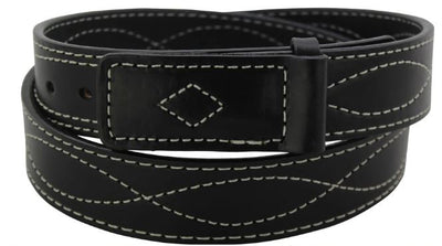 Gingerich Black Figure 8 Stitched Mechanics Buckle-less Belt With White Stitching Style 8204-18- Premium MENS ACCESSORIES from Gingerich Shop now at HAYLOFT WESTERN WEARfor Cowboy Boots, Cowboy Hats and Western Apparel