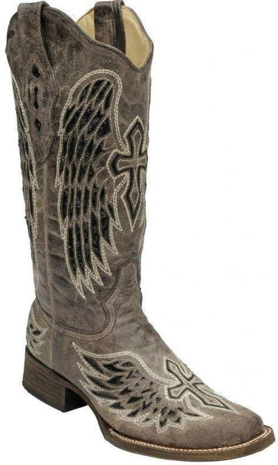 Corral Brown Black Wing And Cross Square Toe Style A1197- Premium Ladies Boots from Corral Boots Shop now at HAYLOFT WESTERN WEARfor Cowboy Boots, Cowboy Hats and Western Apparel