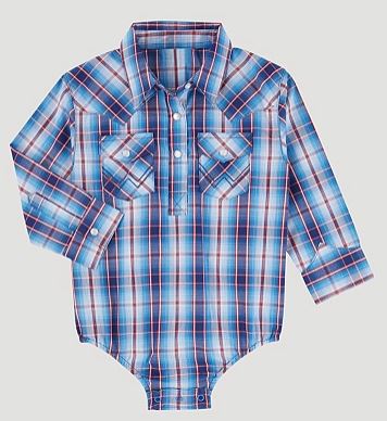 WRANGLER TODDLER BOY LONG SLEEVE PLAID BODYSUIT WITH WESTERN SNAP STYLE PQBPLBDT Unisex Childrens Shirts from Wrangler