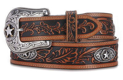 MF Western Justin Mens 5 Star Ranch Tan Floral Tooled Western Belt Style C12424 MENS ACCESSORIES from MF Western