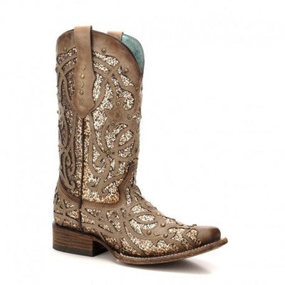 Corral Orix Glittered Inlay and Studs Square Toe Style C3275 Ladies Boots from Corral Boots