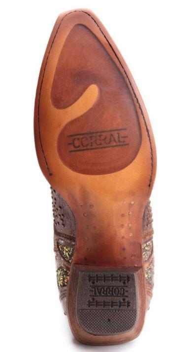 Corral Women s Cognac w Purple Glitter Inlay Snip Toe C3467 10