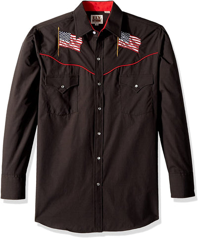 Ely Mens Long Sleeve Solid Shirt with Flag Embroidery and Piping Style 15203947-89 Mens Shirts from Ely