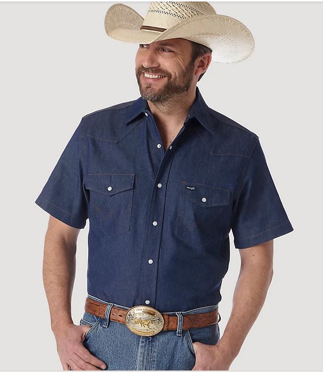 Wrangler Cowboy Cut Denim SS Work Western Shirt Style MS3127B