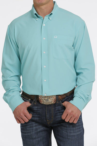 CINCH MEN'S SOLID LONG SLEEVE ARENAFLEX BUTTON-DOWN SHIRT TURQUOISE STYLE MTW1862014 Mens Shirts from Cinch