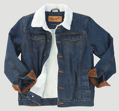 Wrangler Boy's Western Styled Sherpa Lined Denim Jacket Rustic Style 84256- Premium Boys Outerwear from Wrangler Shop now at HAYLOFT WESTERN WEARfor Cowboy Boots, Cowboy Hats and Western Apparel