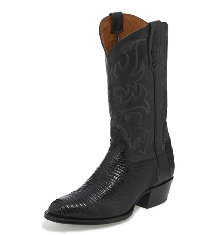 Tony Lama Nacogdoches Men's Round Toe Black Dress Boots - Teju Lizard, 13" Shaft, Size 9D